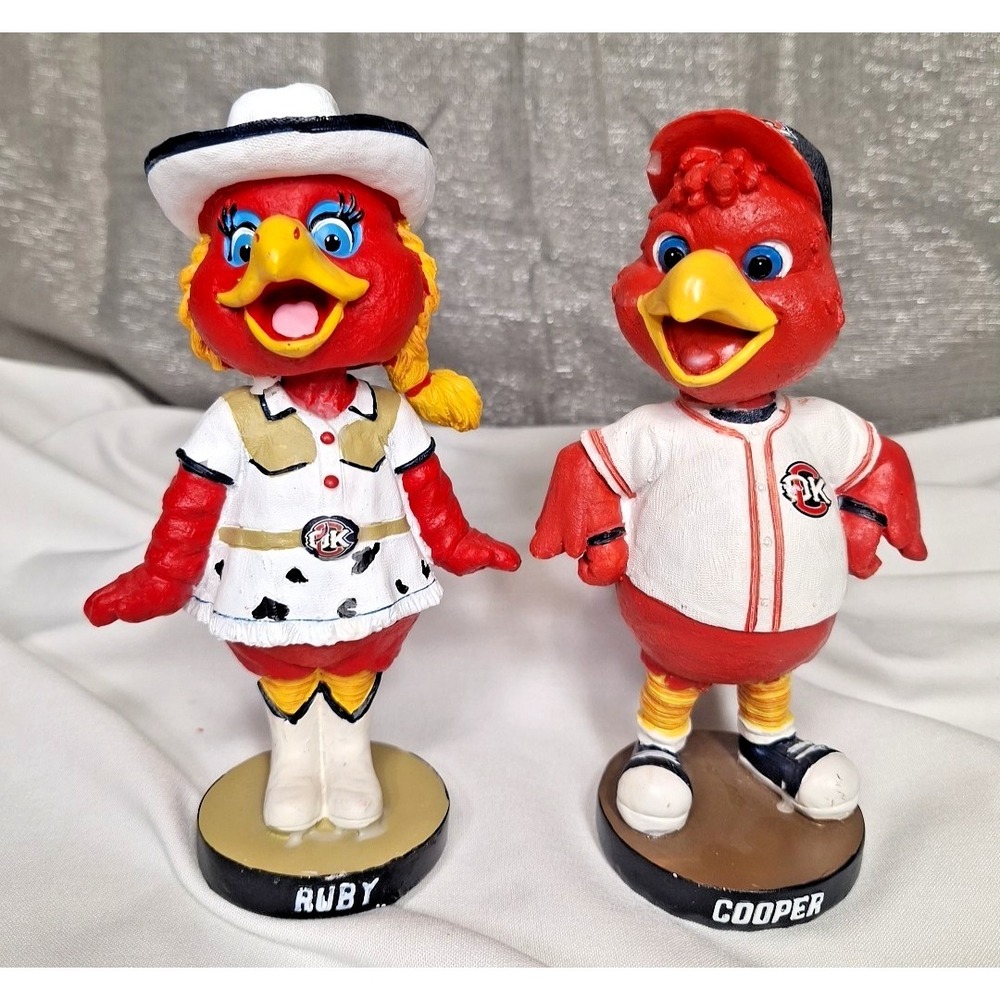 2 Oklahoma City RedHawks Baseball Mascots Bobblehead Cooper & Ruby Statues Rare
